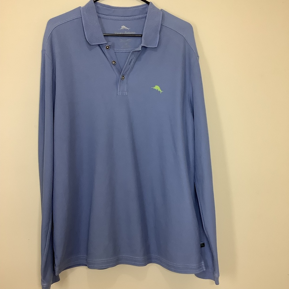 Tommy Bahama Men’s 1/4 Button Up Long Sleeve Shirt Big Logo Blue Large